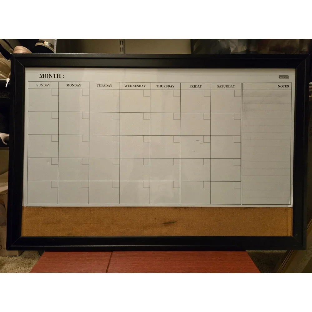 Quartet Monthly Calendar Whiteboard Cork Combination Board Black Frame 79284